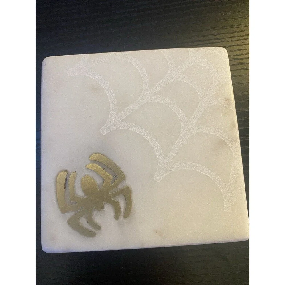 Coaster set of 4 Spooky Hallow spider and webb square heavy Marble coasters 4X4